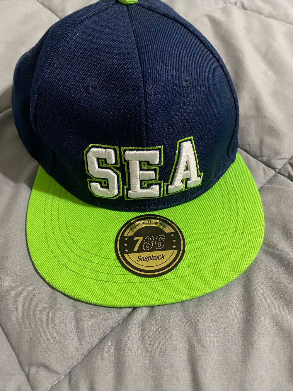 Seahawks Embroidered Navy and Neon Green Snapback Cap